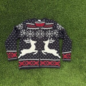 J Jill Womens Fair Isle Reindeer Snowflake Full Zip Sweater xs‎